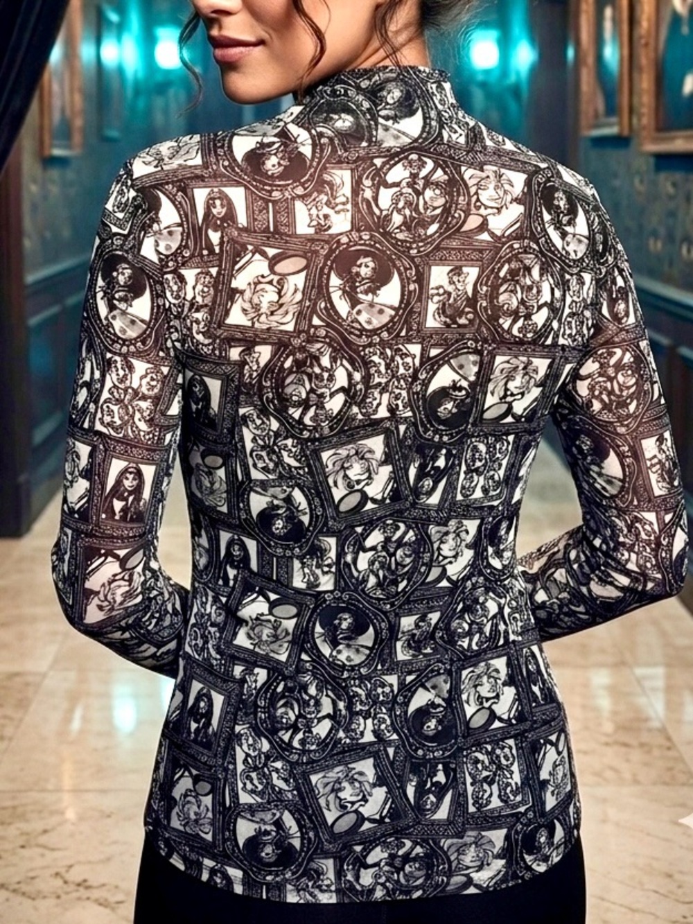 Disney The Haunted Mansion Sheer Mesh Black & White Top. Whimsigoth, Grunge 🖤👻 - Picture 3 of 10